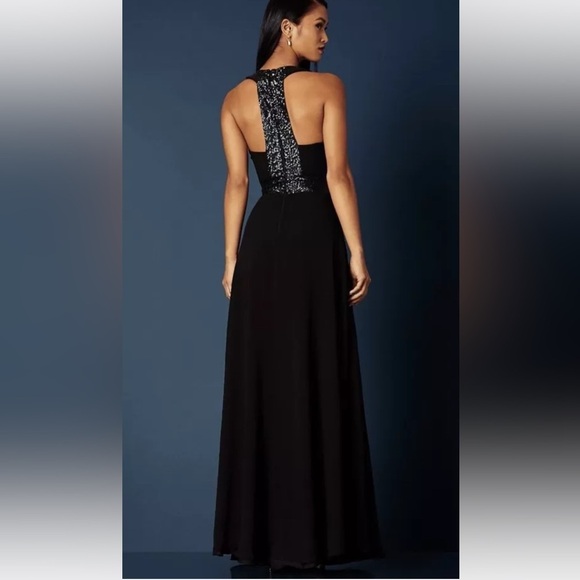 Dress The Population Delani Long Formal Maxi Dress Large Black Sequin Flowy - Picture 2 of 13